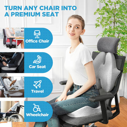 BEAUTRIP Seat Cushion & Lumbar Support Pillow for Office Chair, Car & Wheelchair - Ergonomic Coccyx Cushion for Tailbone