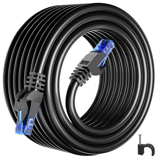 Ethernet Cable 20m, Cat 6 High Speed Internet Cable Long, RJ45 Network Cable 20m Black 1000Mbit/s 250MHz, Round Gigabit LAN Cable Broadband Patch Cord