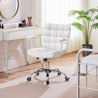 Yaheetech Faux Leather Swivel Vanity Chair with Detachable Armrests, White
