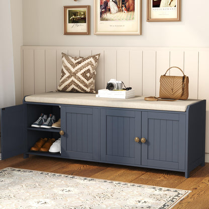 HOME BI Shoe Storage Bench with Cushion, 4 Door Entryway Bench with Padded Seat, 2-Tier Shoe Organizer with Adjustable Shelves