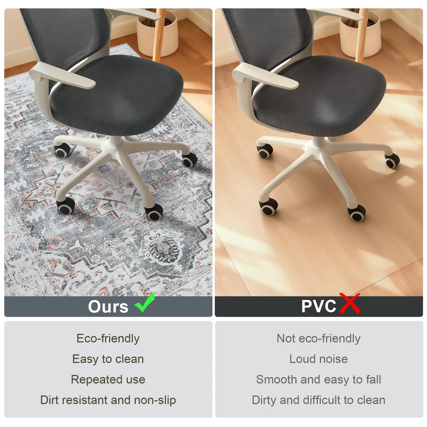 Homcomodar Office Chair Mats for Hardwood Floor 90x120cm Computer Chair Mat for Home and Office Floor Mat for Office Chair Non Slip Rubber