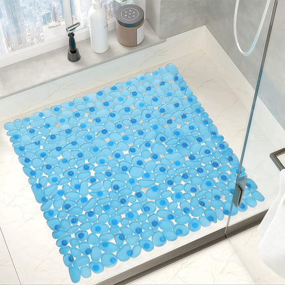 AMFUN 54x54CM Anti Slip Square Shower Mats,Clear Pebbles Shower Bath Mat, Machine Washable Bath Mat with Strong Suction Cups Grip and Drain Holes for