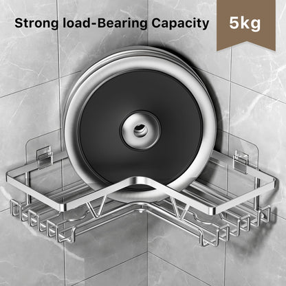 KEGII Corner Shower Caddy Silver - Shower Organiser Set with 2 Corner Shelf, Soap Holder and Toothbrush Holder, Stainless Steel, No Drilling