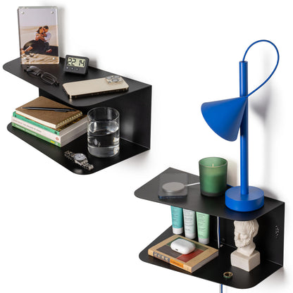 etterr Bedside Table, Side Table, Black Bedside Tables, Bedside Tables, Bedroom Bedside Tables (2 Units, Black, 38 x 20 x 18 cm)