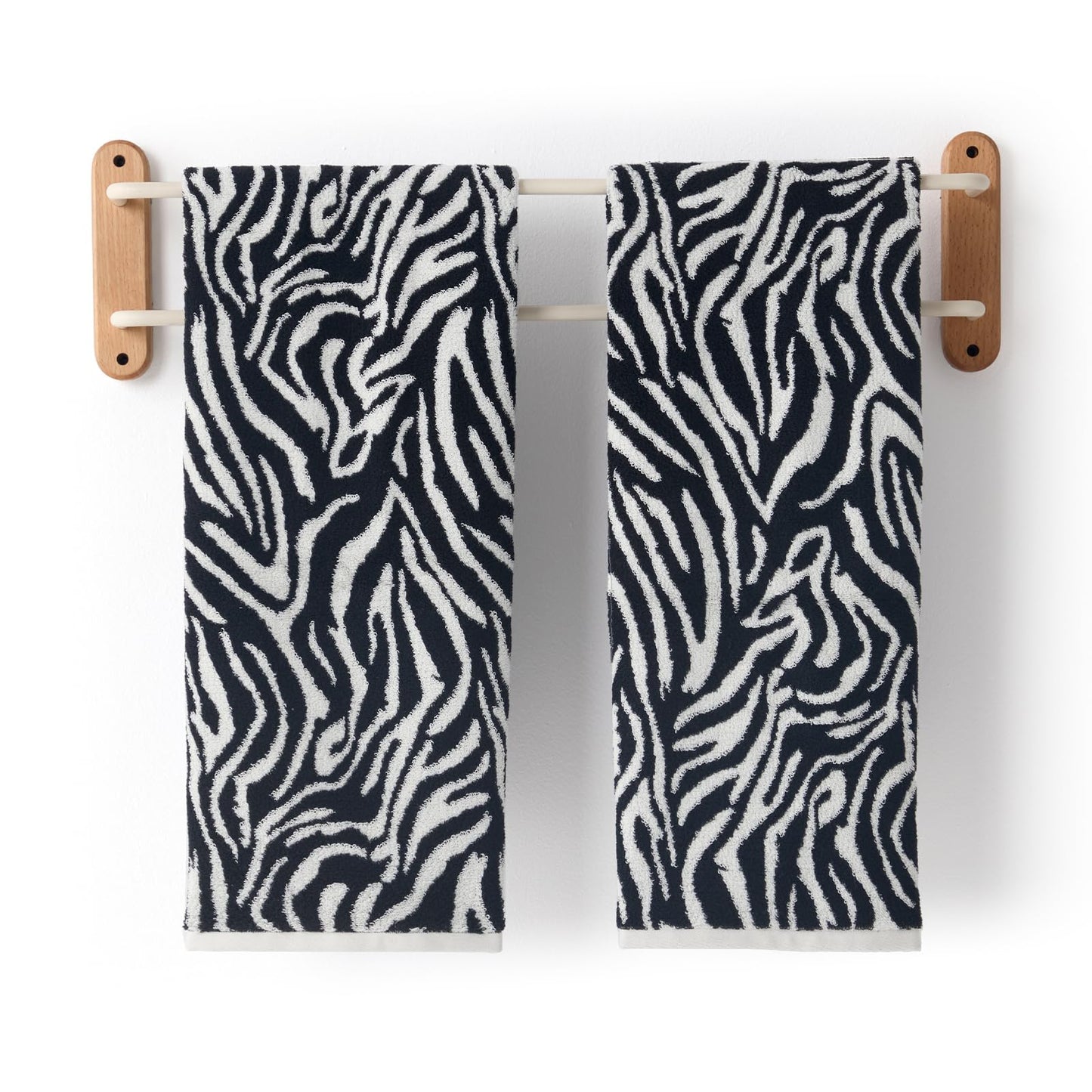 REDKISS 2 Pack Zebra Striped Hand Towels for Bathroom, Black and White