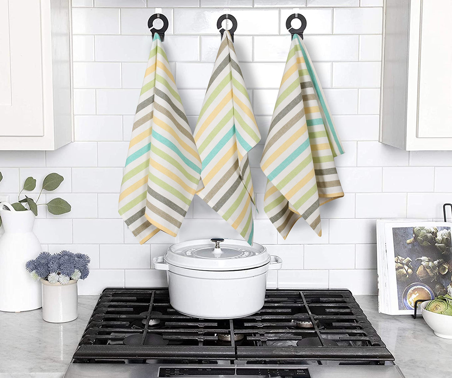 FINGERCRAFT Kitchen Dish Towels, 100% Natural Cotton, Set of 6 Multi-Purpose Kitchen Towels, Very Soft, Highly Absorbent