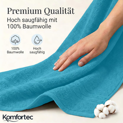 Komfortec Jumbo Bath Towels, 100% Cotton, Quick Dry, 80x200, Teal & Turqoise