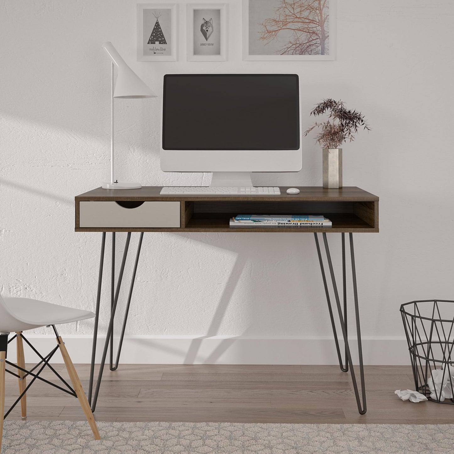 Novogratz Dorel Home Harmony Desk with Storage Brown Oak Look, 104 x 49 x 77cm (W x D x H)