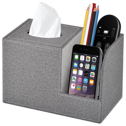 XNONE PU Leather Square Tissue Box Cover-Multi-Functional Tissue Box Holder, Tissue Box Cover with Storage,Tissue and Remote Control Holder,Cube