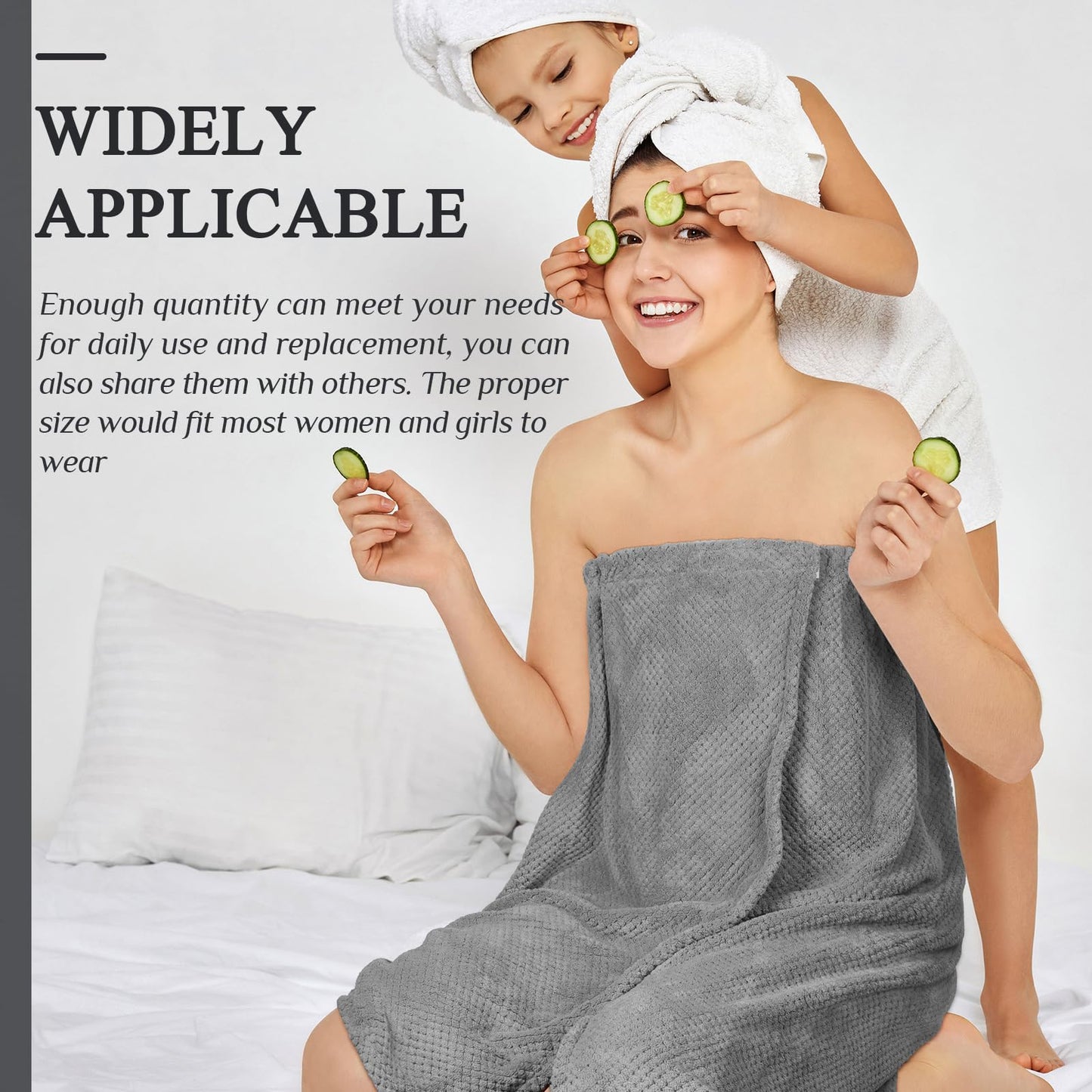 SATINIOR 2 Pcs Towel Wrap for Women Lightweight Spa Robe with Adjustable Closure Elastic Top Soft Bathrobe Spa Wrap (Gray)