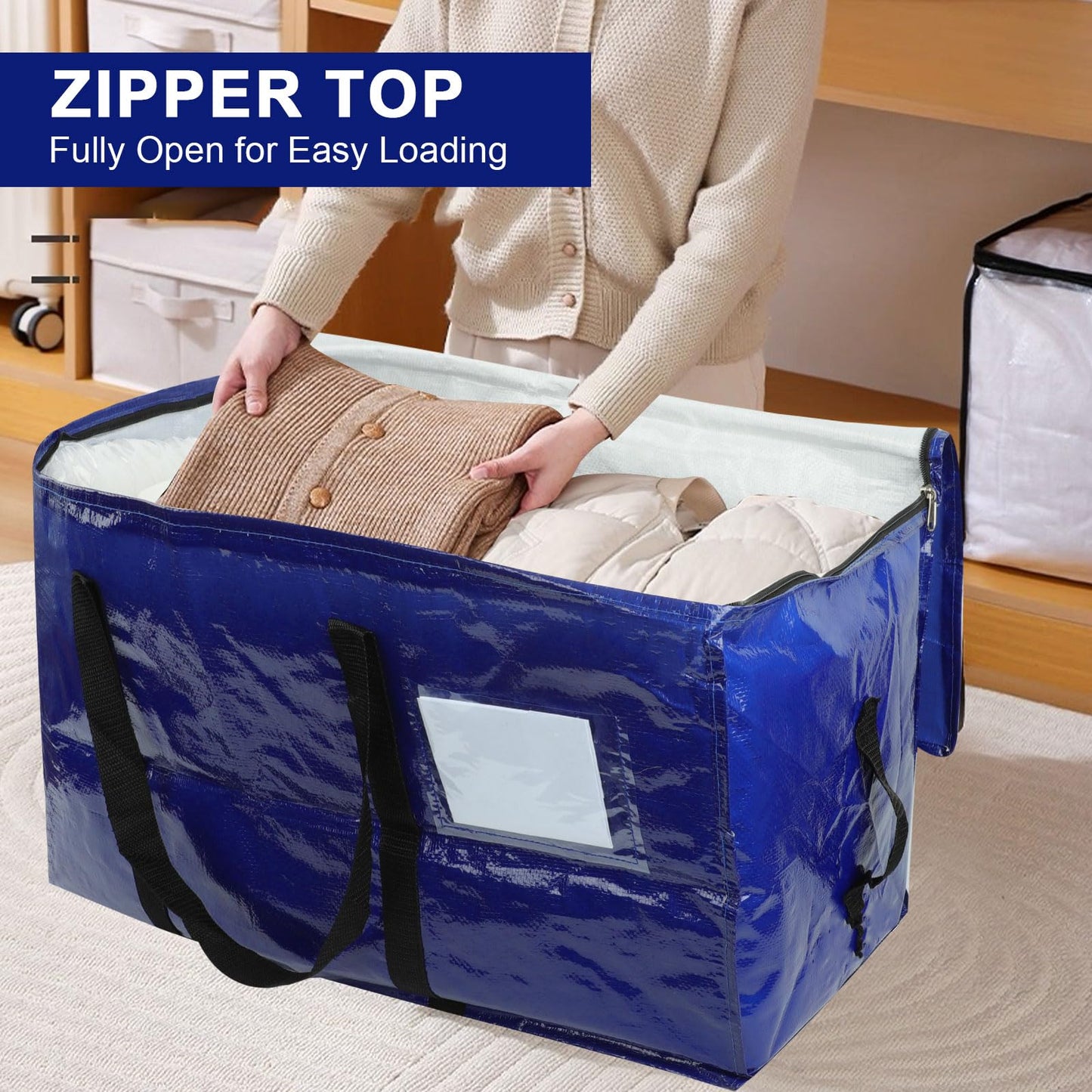 Zandrix 95L Waterproof Storage Bags Moving Boxes Bags with Lids - 4 Pack