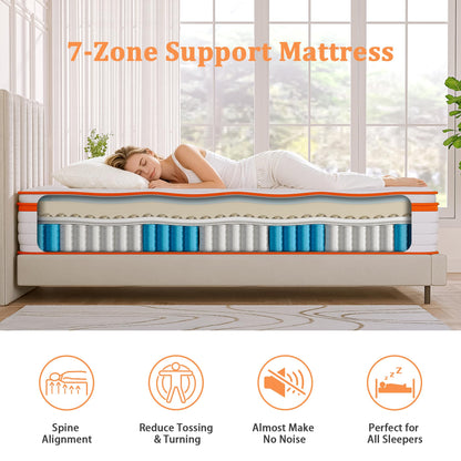 TeQsli Small Double Mattress 4FT, 10 Inch Memory Foam 7 Zone Support Small Double Mattress Pocket Sprungs Wave Memory Foam Hybrid - Medium Firm