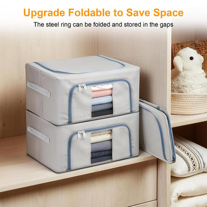 Hejo 3 Pack 24L Clothes Storage Boxes with Steel Frame,Foldable Storage Box