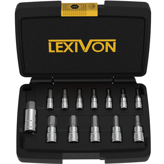 LEXIVON HEX Bit Socket Set, 13 Male Hexagon sockets | SAE Imperial Sizes from 5/64? to 9/16? | Allen Key Socket Set, for Torque Wrench, Ratchet