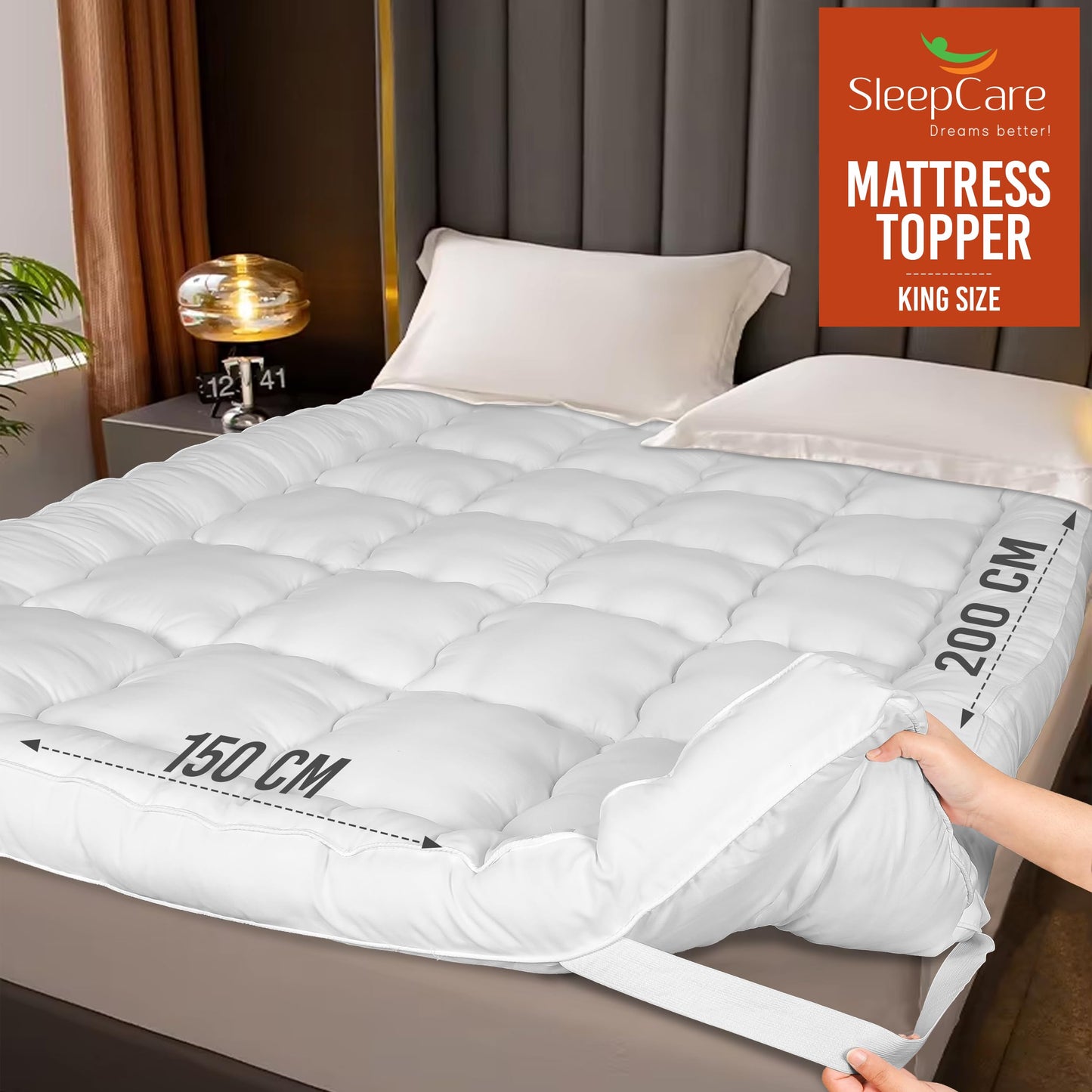 SleepCare Thick Mattress Topper Kingsize Bed, Premium Quality Breathable King Size Mattress Toppers, Quilted and Fluffy King Mattress Topper with