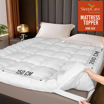 SleepCare Thick Mattress Topper Kingsize Bed, Premium Quality Breathable King Size Mattress Toppers, Quilted and Fluffy King Mattress Topper with