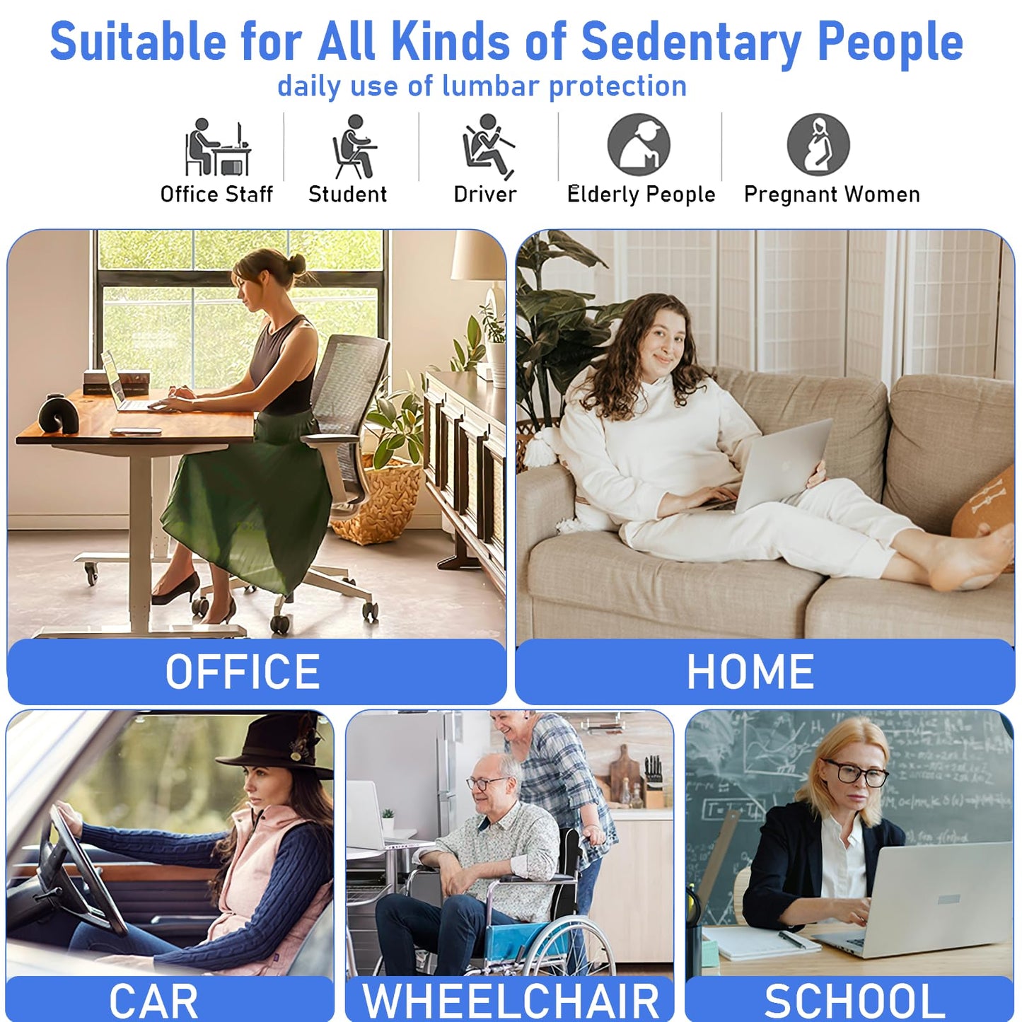 Chiziyixin Back Support for Office Chair, Memory Foam Lumbar Support Cushion with 2 Adjustable Straps, Black Back Lumbar Pillow for Office Chair
