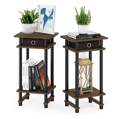 Furinno TURN-N-TUBE Side Table Set of 2, 3-Tier End Table with Storage Bin, Open Shelf Night Stand, Bedside Table, for Living Room, Bedroom