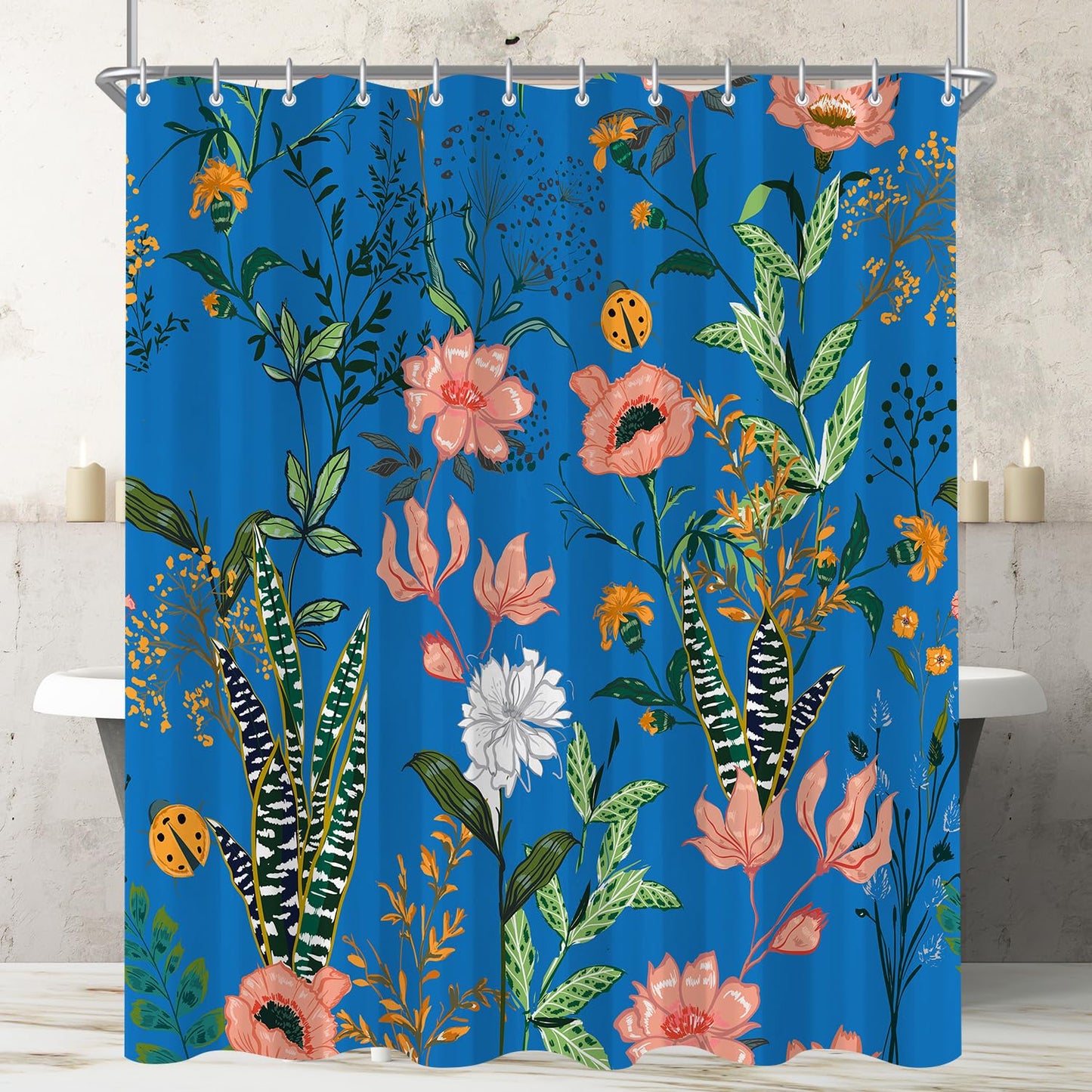 Lerores Shower Curtain, 120 x 200 cm, Boho Blue, Weighted Hem, Anti-Mould Textile, Water-Repellent, Washable Polyester Bath Curtains with 8 Eyelets