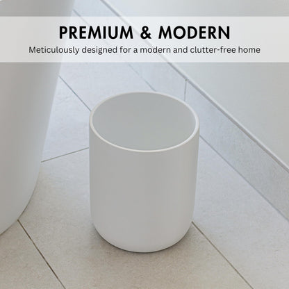 YEW DESIGN Matte White Round Compact Trash Can Mini, 2 Gallons / 7.5L Garbage Bin, Tiny Wastebasket for Bathrooms, Office, Under Desk, Bedroom