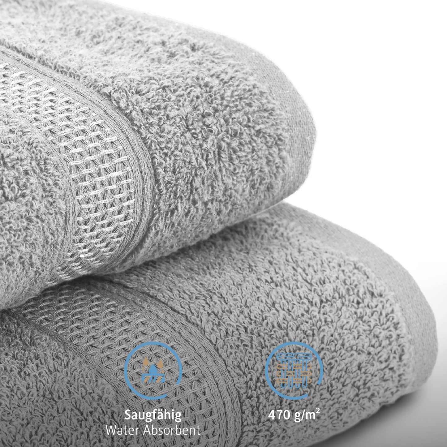 Komfortec Set of 4 Hand Towels 50 x 100 cm 100% Cotton Terry Towelling Soft Silver