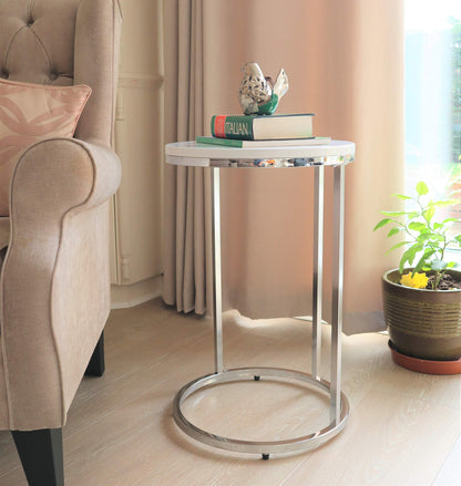 Aspect Paloma Round Side/End Table, Wooden Tops and Chrome Base (White)