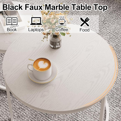 Huhote Round Coffee Tables, Set of 2 End Table, Nesting Tables, Side Table