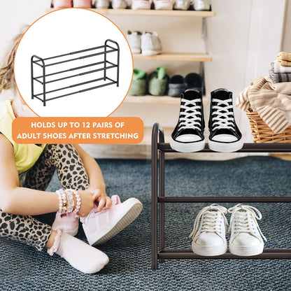 WEELOO Expandable Shoe Rack，Adjustable and Retractable Metal Shoe Shelf