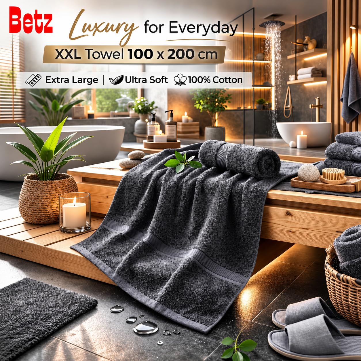 Betz XXL Bath Towel PALERMO 100% Cotton Size 100x200 cm color anthracite
