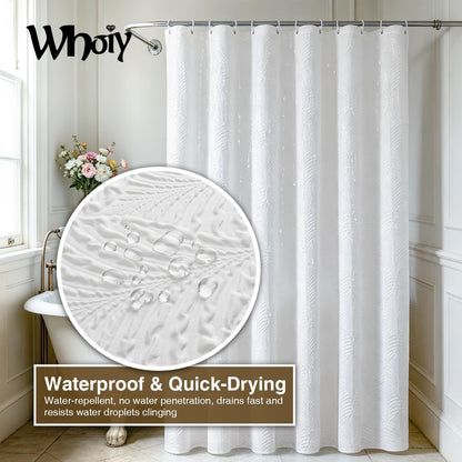White Shower Curtain 120 cm x 200 cm for Small Bathroom - Thick Fabric Shower Curtains with Hooks & Weighted Hem
