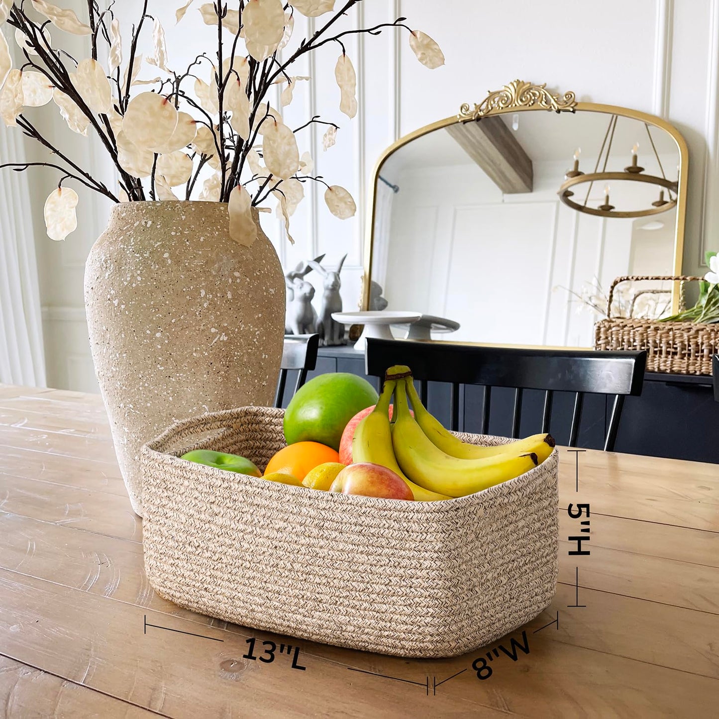 TIMEYARD 3 Pack Woven Rope Storage Basket Shelf Organiser White Brown