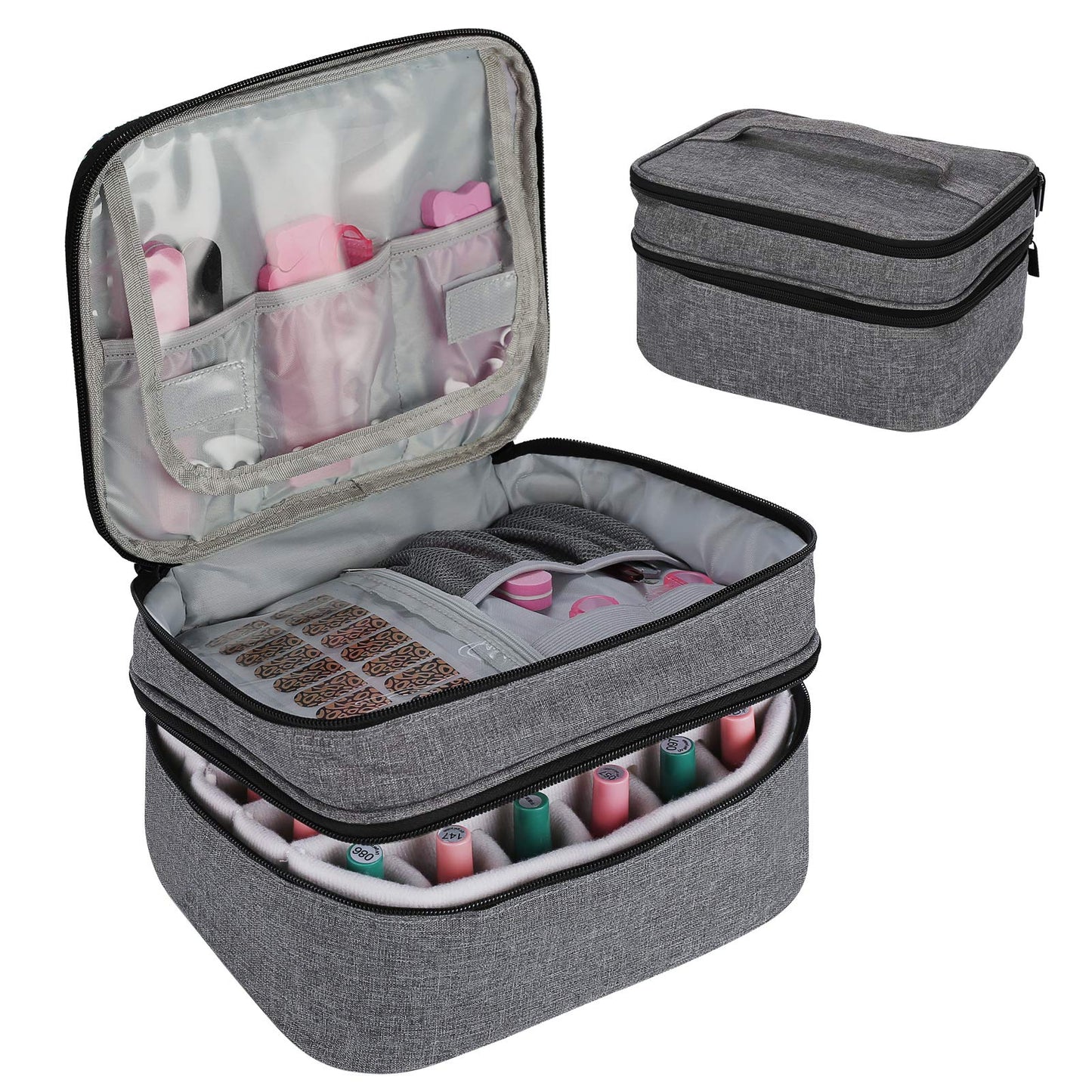 Horsande Nail Polish Carrying Case, Portable Organizer Bag for Nail Polish 30 Bottles (15ml/0.5 fl.oz), Double Layer Storage Bag for Nail Polish and