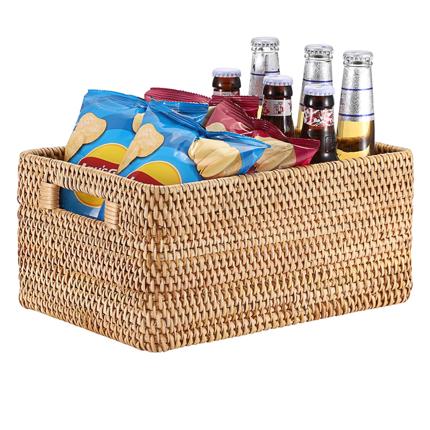 IGNPION Rattan Opened Storage Basket, Wicker Basket for Shelf, 32x22x15cm