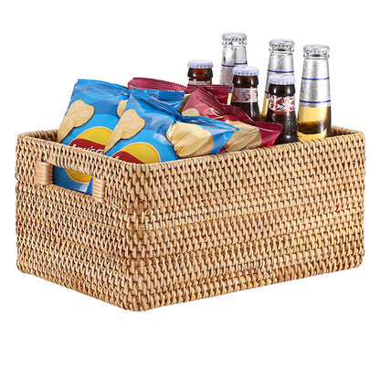 IGNPION Rattan Opened Storage Basket, Wicker Basket for Shelf, 32x22x15cm
