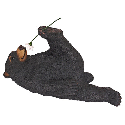Design Toscano Smell The Flowers Garden Bear Statue - Black