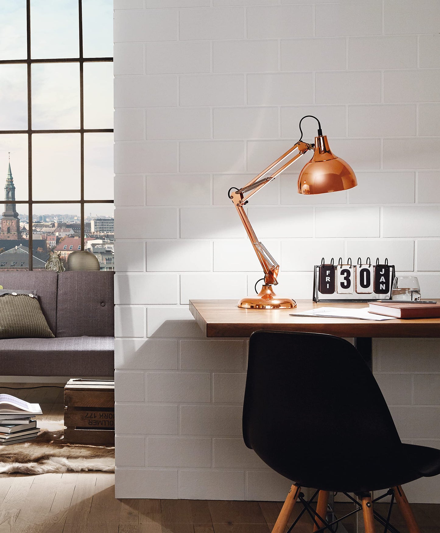 Eglo Borgillio Table lamp, 1-Flame Vintage Desk lamp in Industrial Design, Bedside lamp Made of Steel, Colour: Copper, Socket: E27, incl. Switch