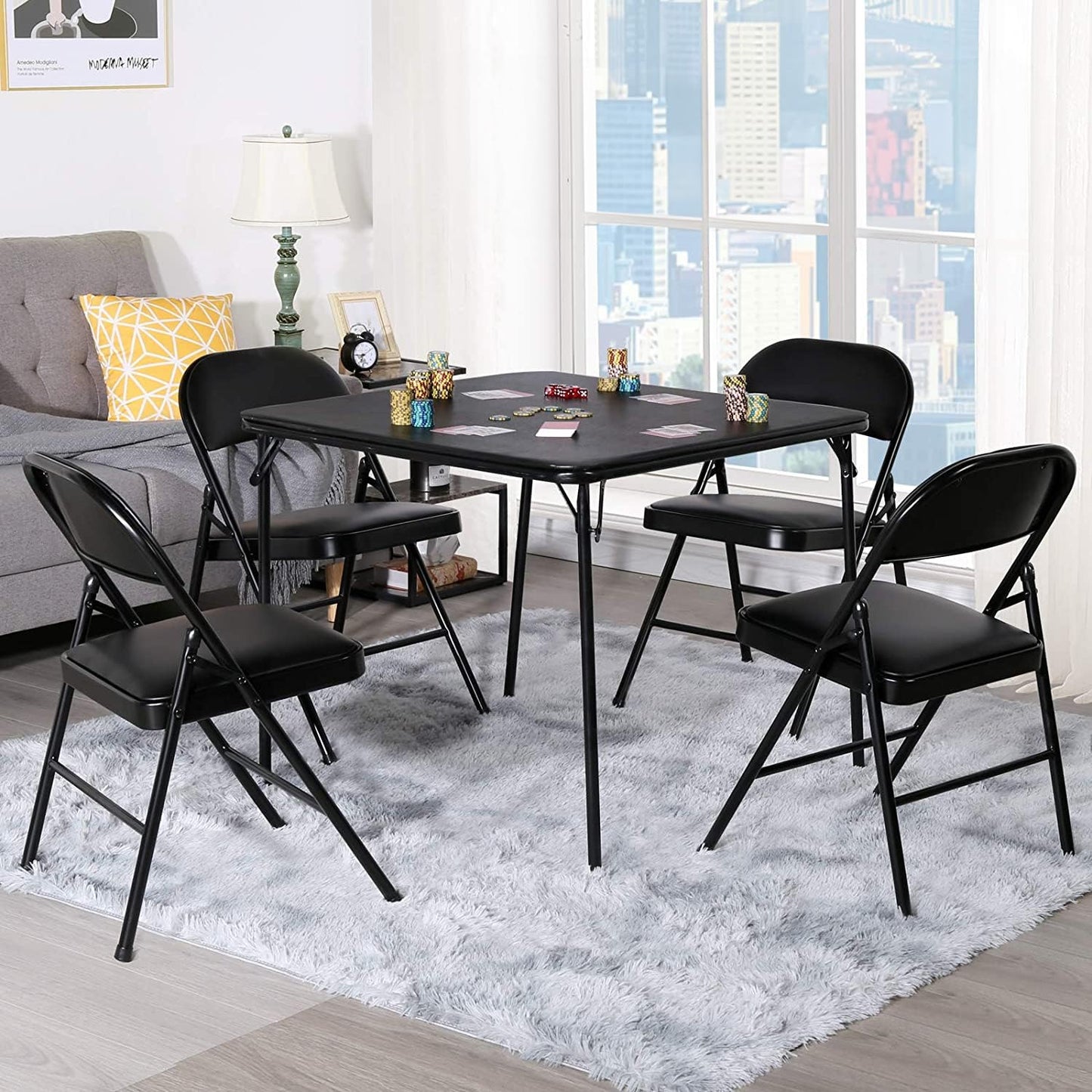 KAIHAOWIN Square Folding Table, Card Table for 4 People Dining Table Foldable Card Game Table Portable for Indoor Outdoor 33"x33"(85x85cm)-Black