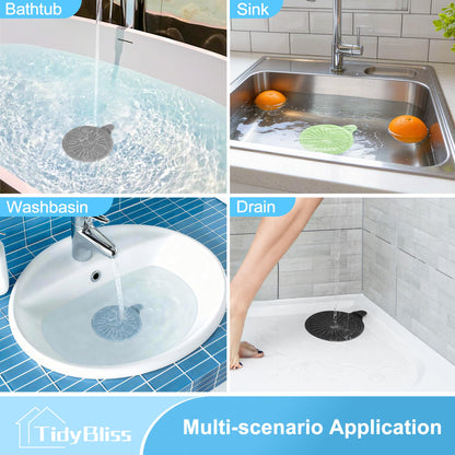TidyBliss Bathtub Drain Stopper Plug 4 Pack, Silicone Bath Tub Flat Suction Cover for Stopping Water Hair from Shower Sink Bathroom Accessories