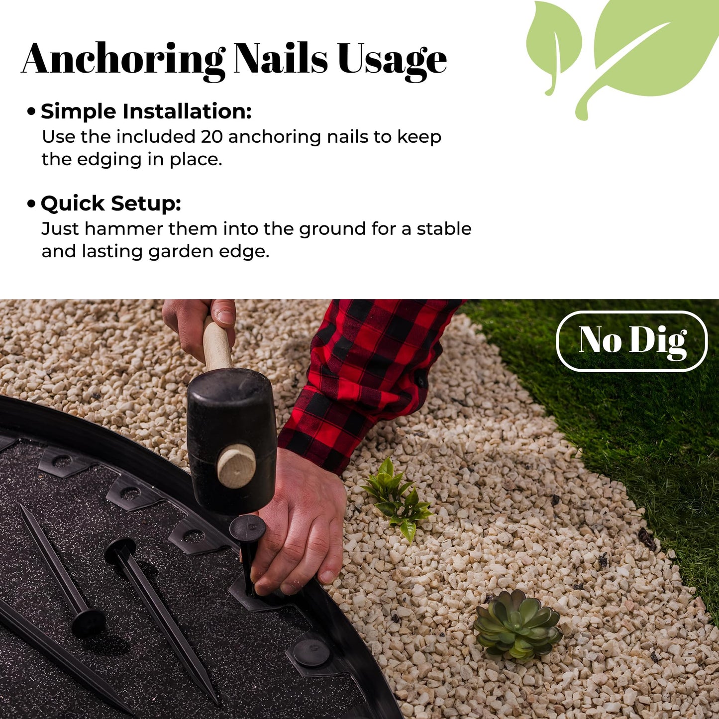 GARDENIX Lawn Edging 6cm high - 33ft long Grey Flexible Garden Edging Border with Easy Dig Installation & Reinforced Plastic Pegs, Ideal for