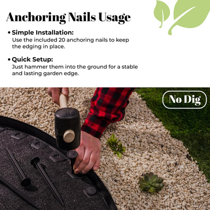 GARDENIX Lawn Edging 6cm high - 33ft long Grey Flexible Garden Edging Border with Easy Dig Installation & Reinforced Plastic Pegs, Ideal for