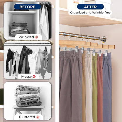SereneLife 30pcs Natural Wooden Trouser Hangers, 35cm Anti-Slip Clips