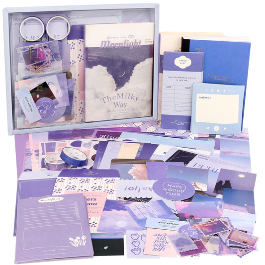 Draupnir Aesthetic Scrapbook Kit(348pcs), Bullet Junk Journal Kit with Journaling/Scrapbooking Supplies, Stationery,A6 Grid Notebook with Graph Ruled