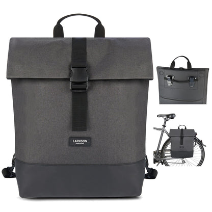 LARKSON Bike Pannier Bags Anthracite - Tammo Bike - 2 in 1 Cycle Backpack & Bicycle Bag for Rear Carrier, Made of Recycled Material - Water-Repellent