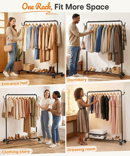 Yorbay Portable Clothes Rack for Bedroom: 4 Lockable Wheels Move Rooms