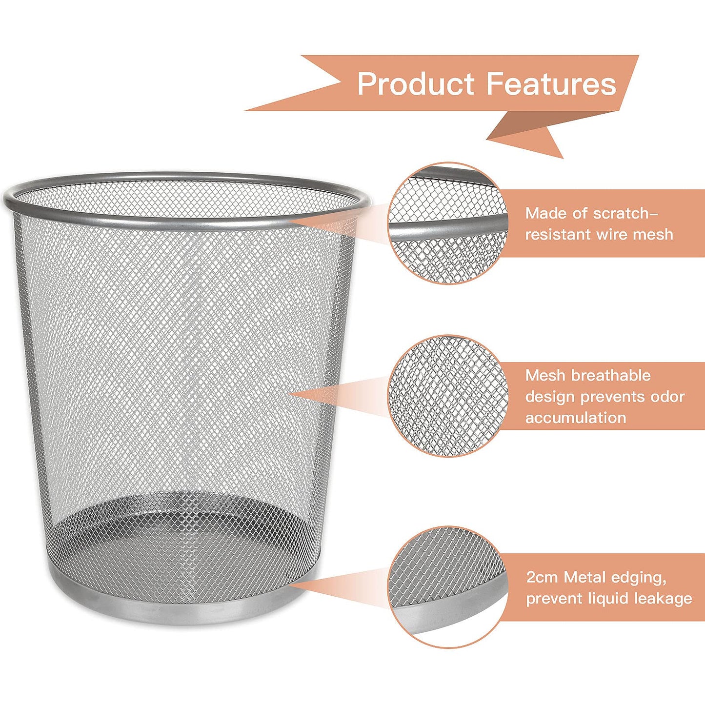 AHUNTTER 3 Pack Mesh Waste Paper Bin 12 Litres Metal Waste Basket Small Trash Can Rubbish Bin for Bedrooms Bathrooms Office Home Kitchens Supplies
