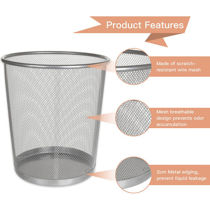 AHUNTTER 3 Pack Mesh Waste Paper Bin 12 Litres Metal Waste Basket Small Trash Can Rubbish Bin for Bedrooms Bathrooms Office Home Kitchens Supplies