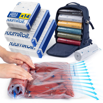 myHodo Vacuum Compression Bags for Rolling (14 Pieces) - Versatile Travel Bags for Suitcase & Backpack, Reusable Storage Solution, Durable & Hygienic