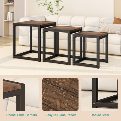 Diahomy Nesting Coffee Table, Set of 3 Stacking Side Tables,Walnut