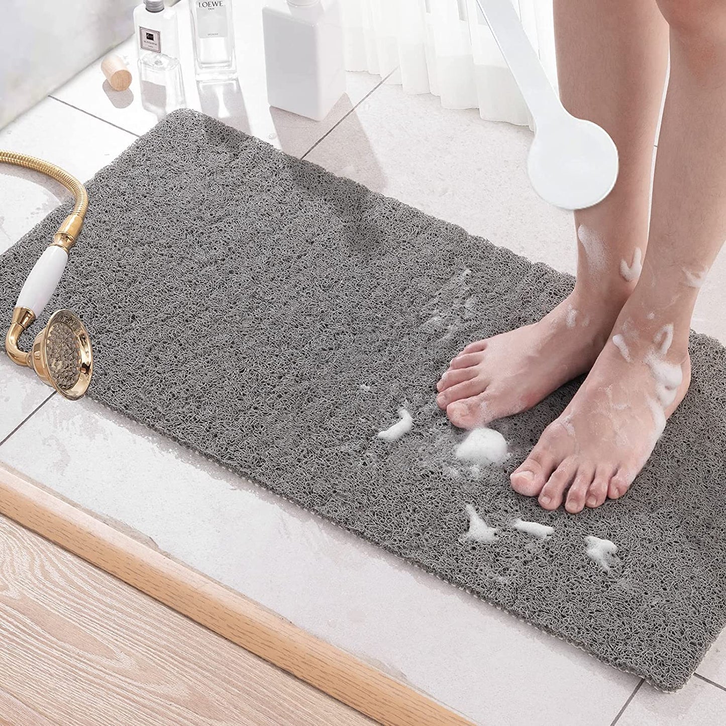 Bingobang Bath Mats Non Slip,Shower Mat Rubber 80x40cm,Extra Soft Anti-Mould, Machine-Washable,For Bathroom Floor,Bathtub(Grey)