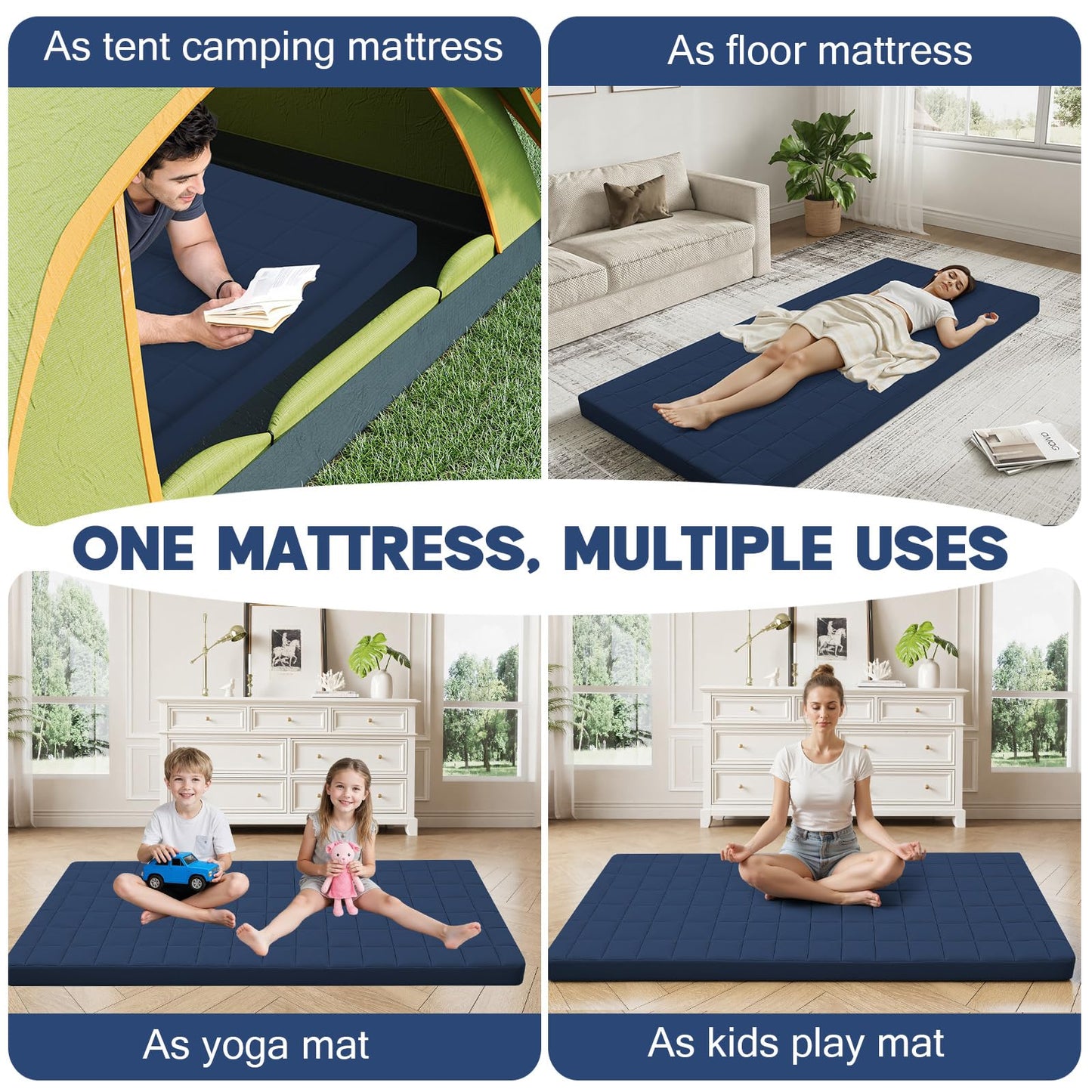 MeMoreCool Roll Up Floor Mattress Single 190x90cm, Navy Blue